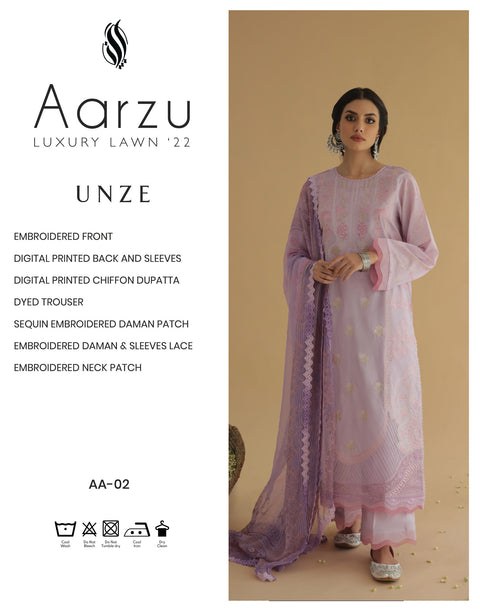 Aabyaan by Qalamkar Aarzu Luxury Lawn Collection 2022 – UNZE (AA-02)