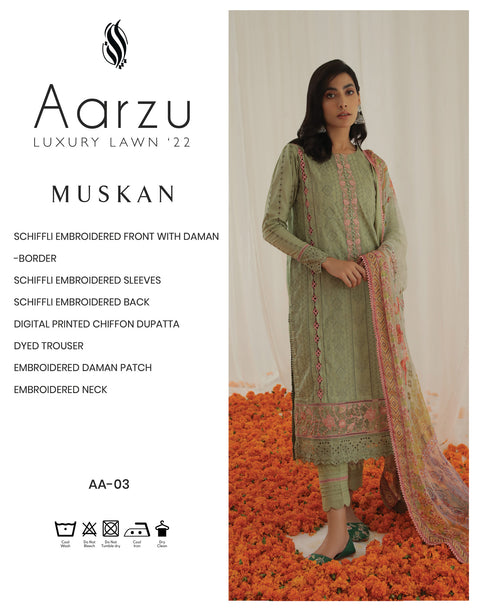 Aabyaan by Qalamkar Aarzu Luxury Lawn Collection 2022 – MUSKAN (AA-03)