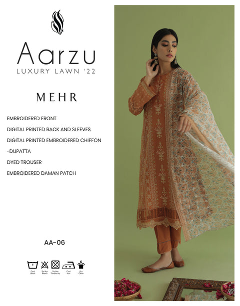 Aabyaan by Qalamkar Aarzu Luxury Lawn Collection 2022 – MEHR (AA-06)