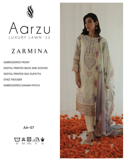 Aabyaan by Qalamkar Aarzu Luxury Lawn Collection 2022 – ZARMINA (AA-07)