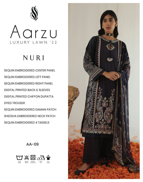 Aabyaan by Qalamkar Aarzu Luxury Lawn Collection 2022 – NURI (AA-09)