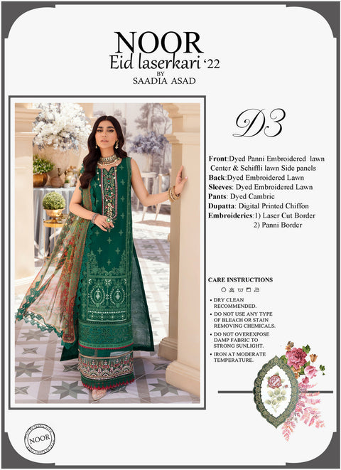 Noor by Saadia Asad · Eid Laserkari Lawn Collection 2022 – D3-ERWYNA
