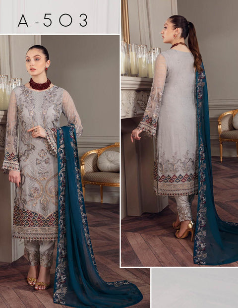 Chevron By Ramsha Embroidered Chiffon Suits Unstitched-A-503