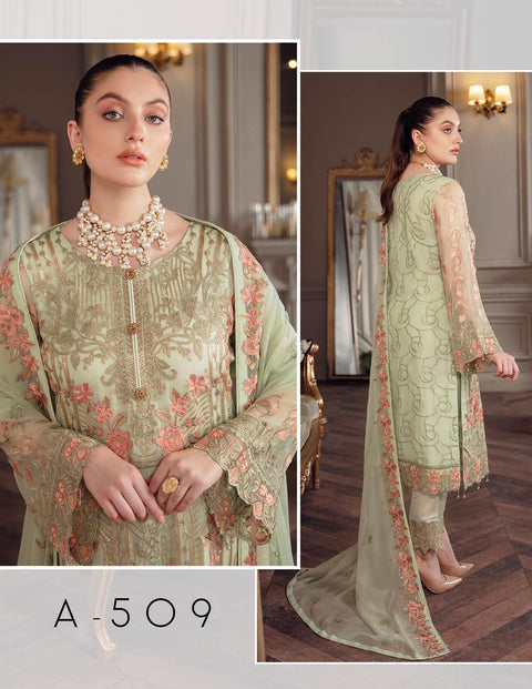 Chevron By Ramsha Embroidered Chiffon Suits Unstitched-A-509