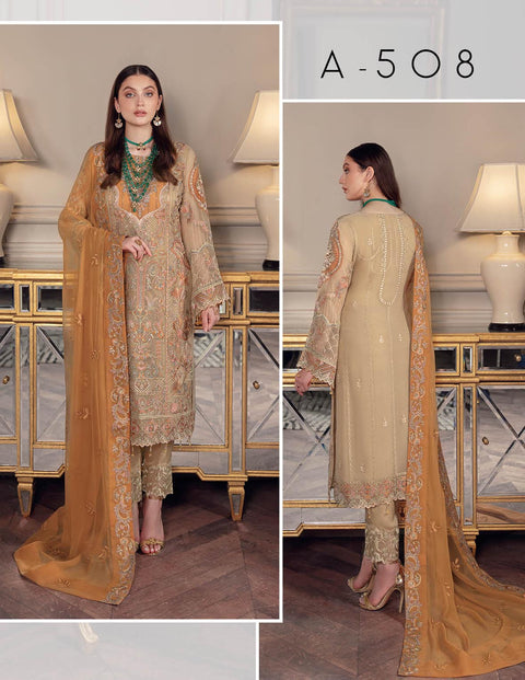 Chevron By Ramsha Embroidered Chiffon Suits Unstitched-A-508