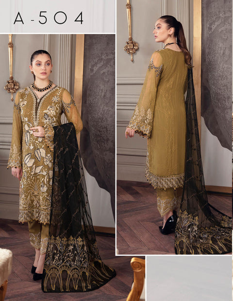 Chevron By Ramsha Embroidered Chiffon Suits Unstitched-A-504