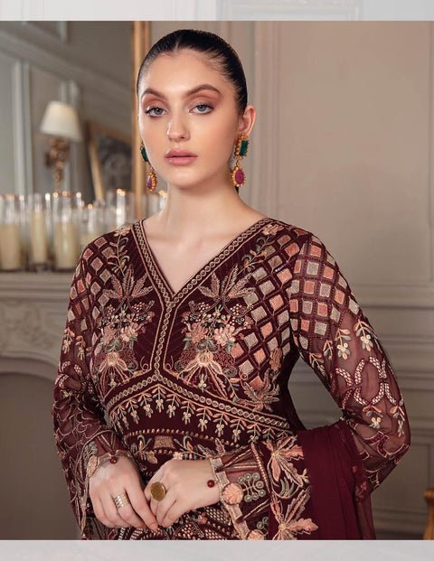 Chevron By Ramsha Embroidered Chiffon Suits Unstitched-A-507