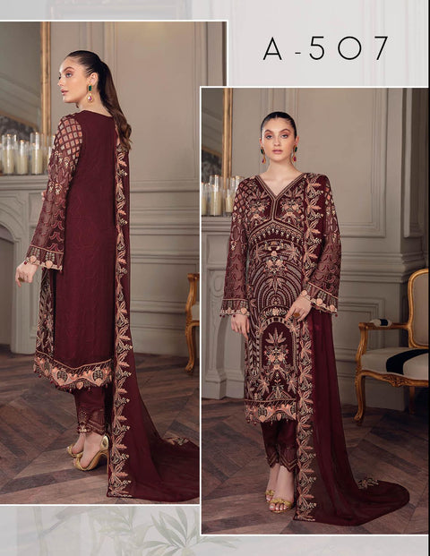 Chevron By Ramsha Embroidered Chiffon Suits Unstitched-A-507