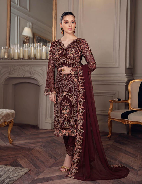 Chevron By Ramsha Embroidered Chiffon Suits Unstitched-A-507