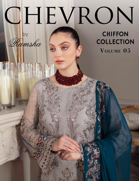 Chevron By Ramsha Embroidered Chiffon Suits Unstitched-A-503