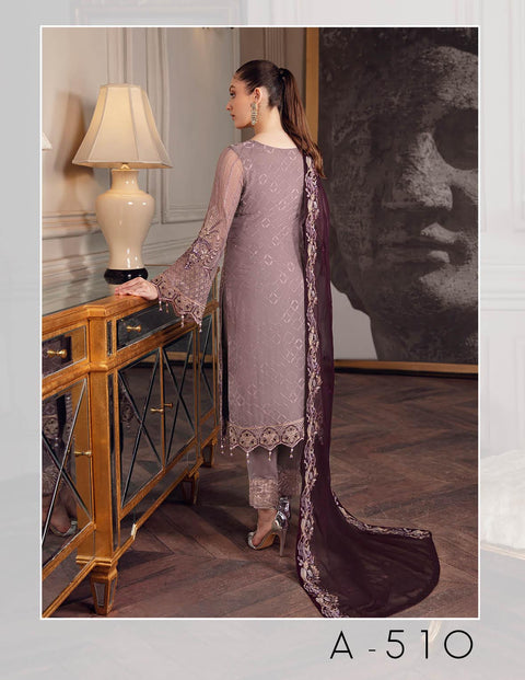 Chevron By Ramsha Embroidered Chiffon Suits Unstitched-A-510