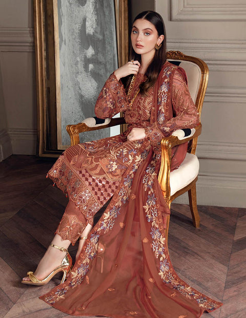 Chevron By Ramsha Embroidered Chiffon Suits Unstitched-A-512