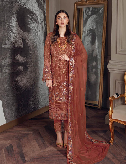 Chevron By Ramsha Embroidered Chiffon Suits Unstitched-A-512