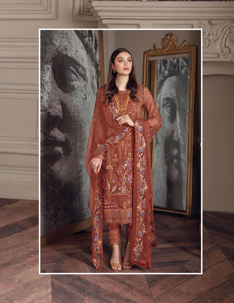 Chevron By Ramsha Embroidered Chiffon Suits Unstitched-A-512