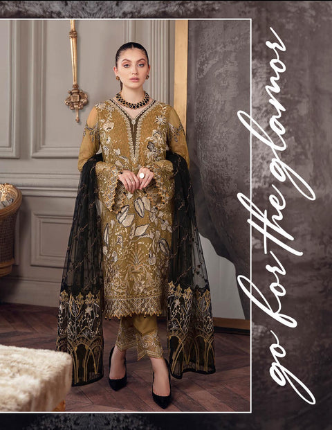 Chevron By Ramsha Embroidered Chiffon Suits Unstitched-A-504