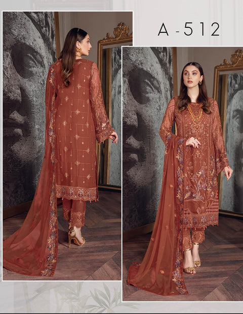 Chevron By Ramsha Embroidered Chiffon Suits Unstitched-A-512